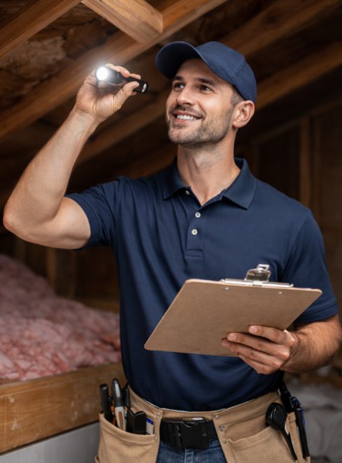 Home inspector examining electrical panel